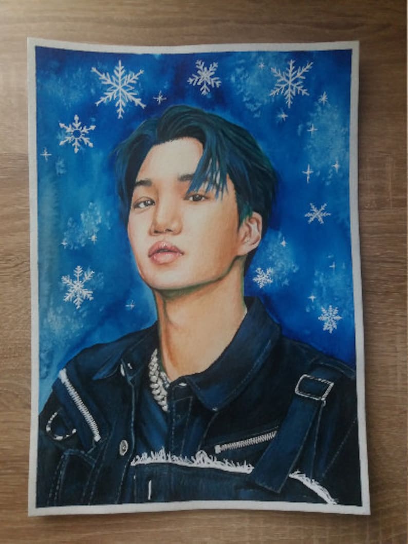 Kai/kim Jong in EXO Mixedmedia Portrait Drawing Kpop Etsy