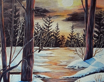 Acrylic Painting AlechanCreations Winter Wall Art For Living Room Snow Dawn Entryway Wall Decor