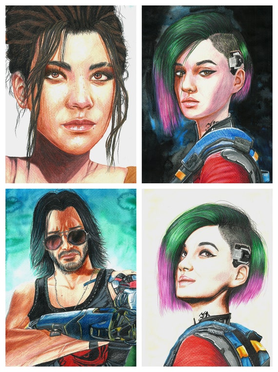 Cyberpunk 2077 Custom Portrait, Videogame Traditional Art Drawing