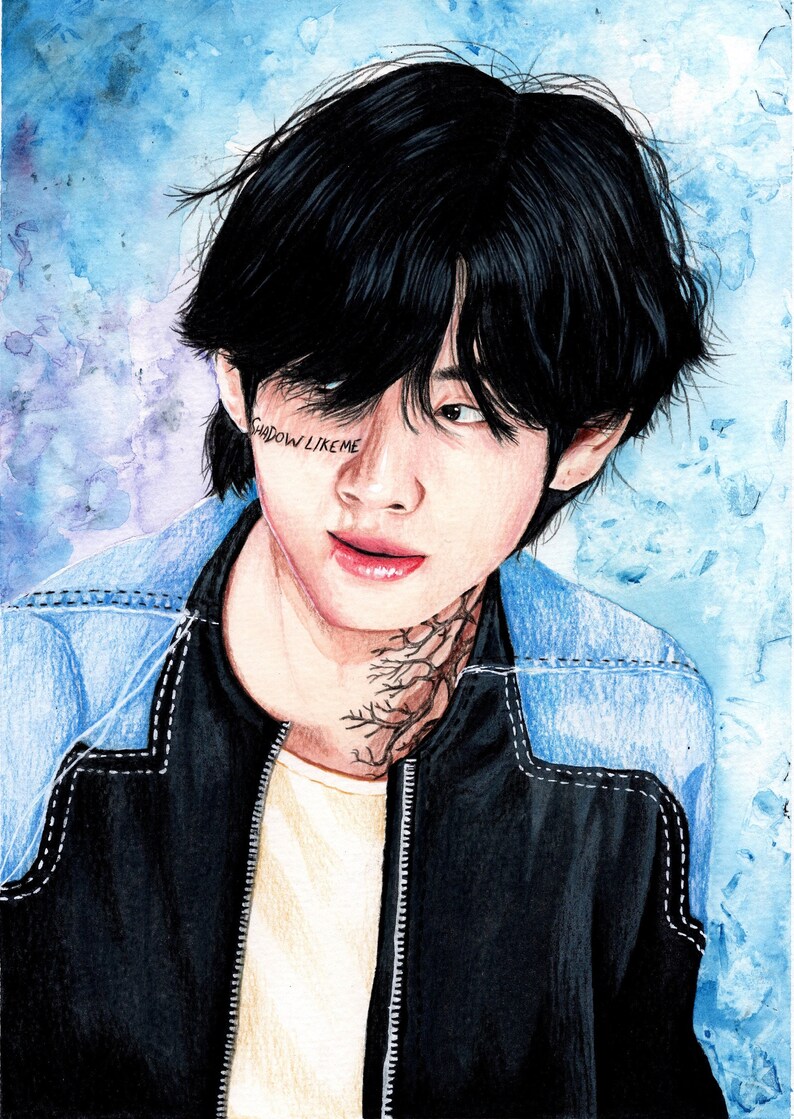 BTS V ON mixedmedia portrait | Etsy