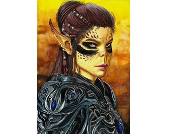 Baldur's Gate 3 Laezel retrato desenho feito à mão arte de parede decoração