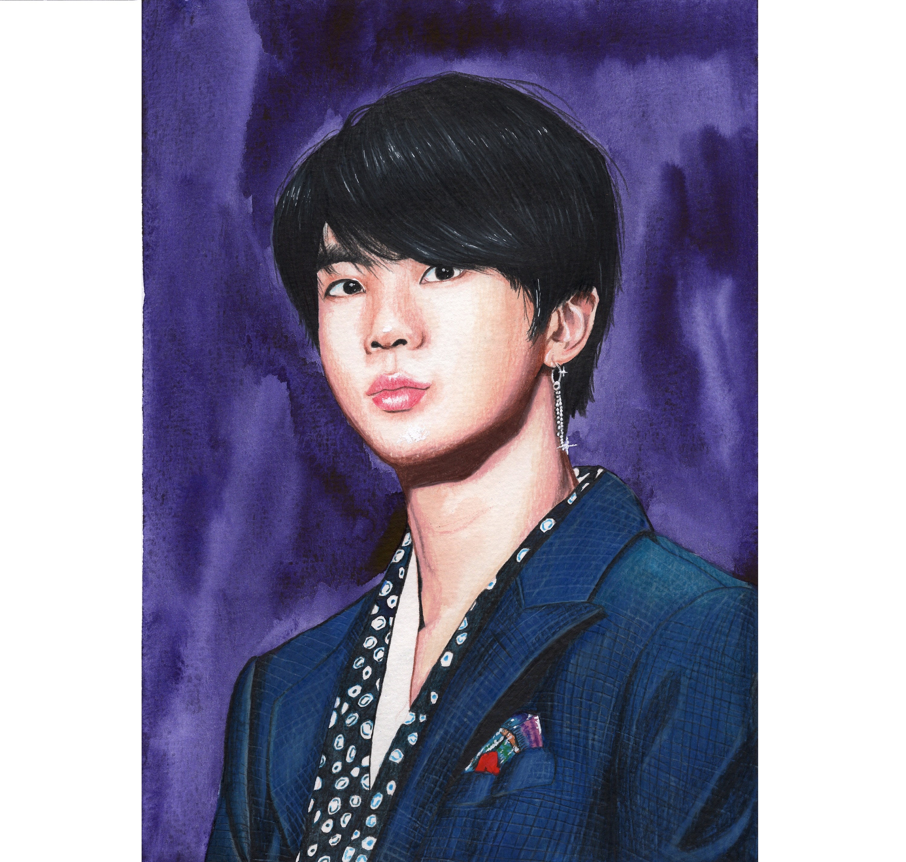 BTS Jin Kim Seok-jin Portrait Handmade Drawing Kpop Wall Art Decor