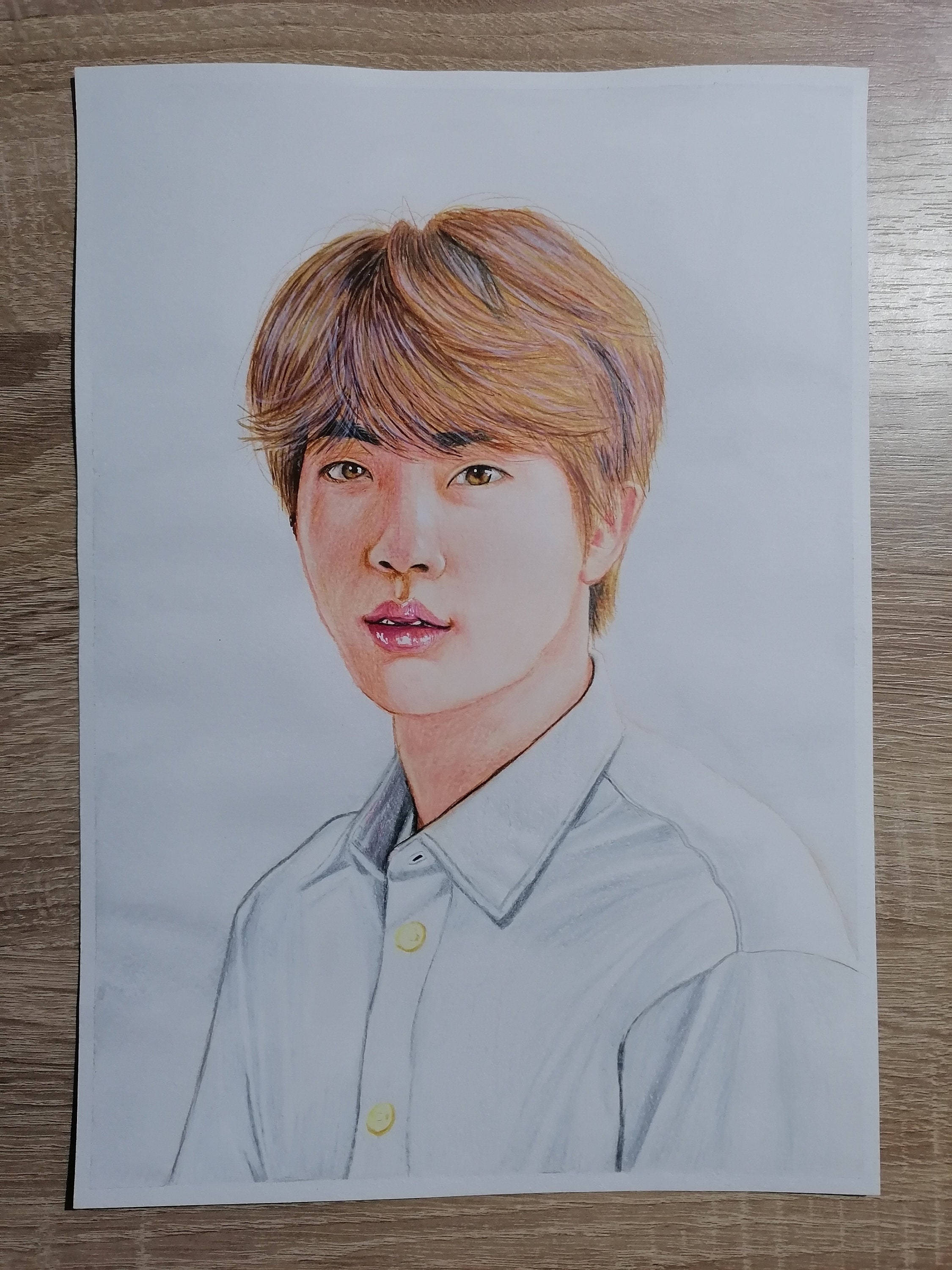 絵画　BTS　韓国アイドル　クレヨン画 BTS ジン キム・ソクジン ポートレート 手作り 絵 Kpop 壁アート