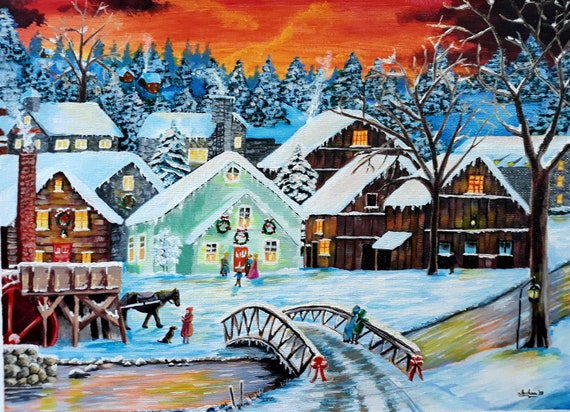Pochoir Village de Noël - Idéal pour peintures et œuvres hivernales