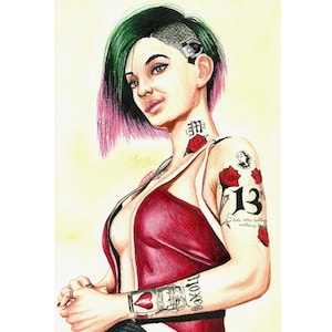 Cyberpunk 2077 Judy Alvarez mixedmedia portrait handmade drawing Wall Art Decor # 16