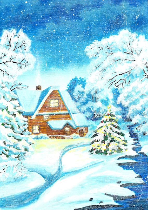 Winter Christmas Painting Landscape Acrylic Wall Art for Living