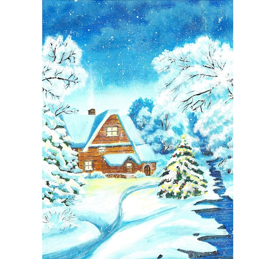 Winter Christmas painting landscape acrylic Wall Art For Living Room Xmas Entryway Wall Decor