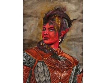 Baldur's Gate 3 Karlach Portrait handgemachte Zeichnung Wall Art Decor / 3