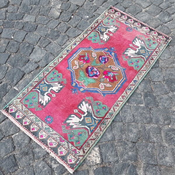 Boho vintage rug turc, tapis turc , vintage Custom Rug, Tapis de pépinière, Tapis de porte , Tribal Style Home Decor 56 x 114 cm/ 1,8 x 3,7 ,P710