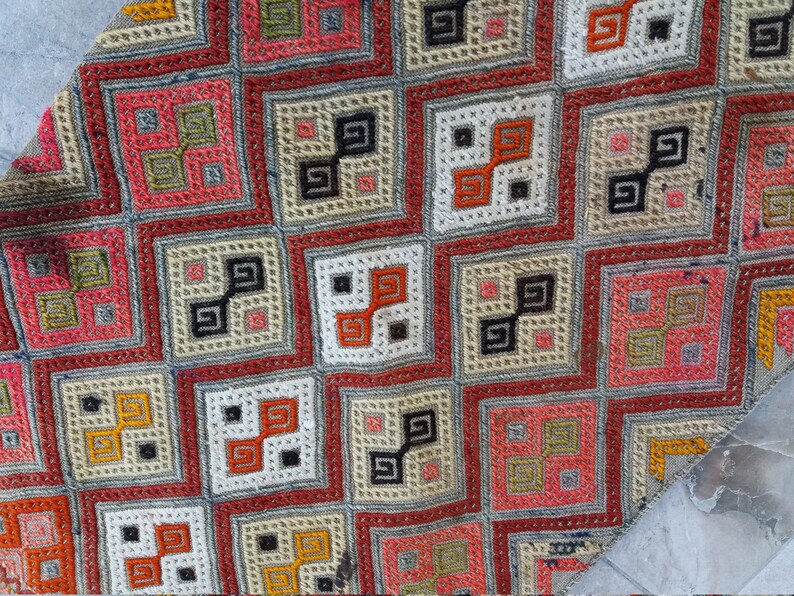 1.6 x 3.7 feet free shipping vintage rug Oriental unique turkish vintage small kilim rug grey color ethnic vintage turkish kilim rug