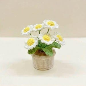 Maceta de margaritas tejida a mano a crochet, flores de hilo estilo boho, decoración de escritorio, regalo para mamá.