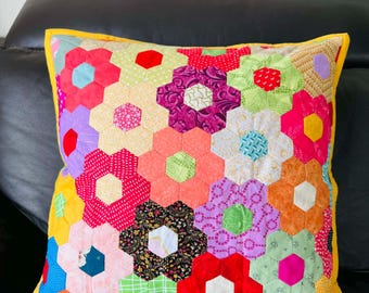 Handmade Quilted Patchwork Pillow Cover, 16''x16'' Floral Cushion