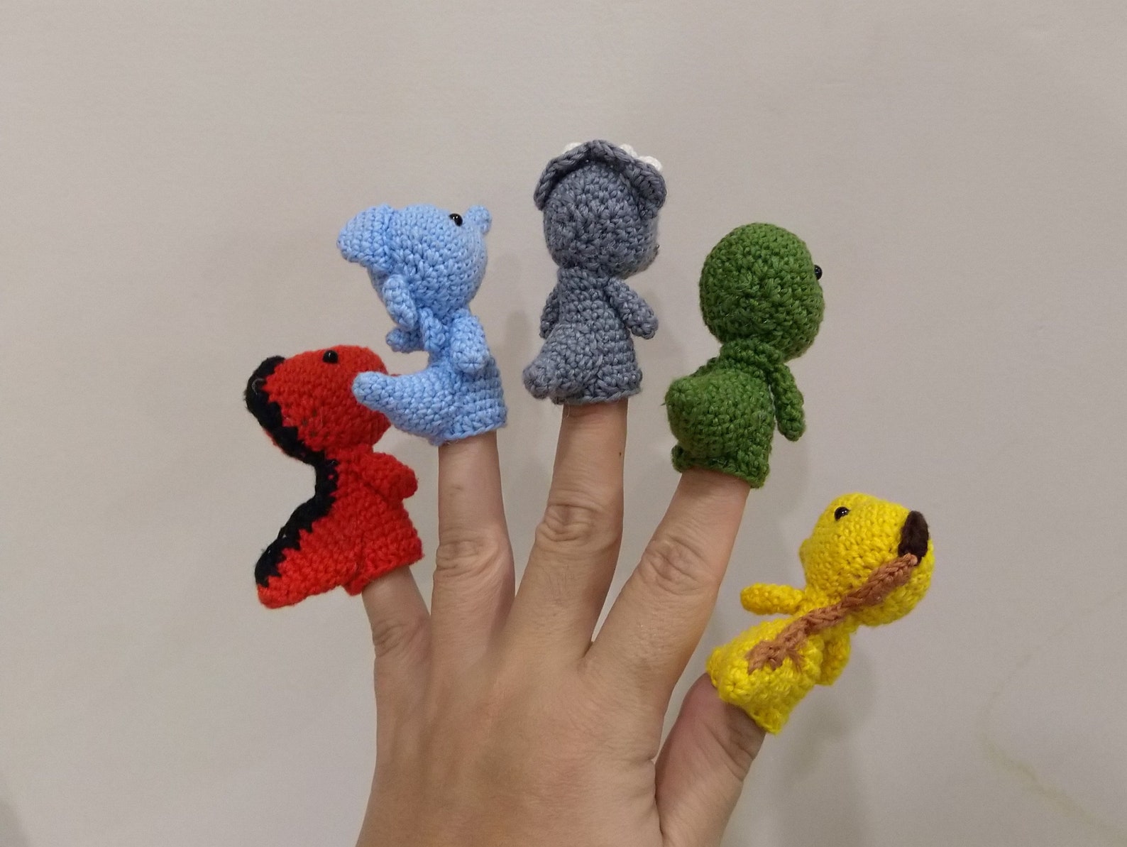 Dinosaur Puppets Handmade Finger Puppets Crocheted Dinosaur Etsy India