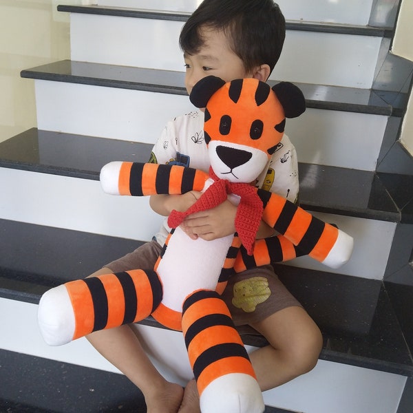 Handmade Handsewn Tiger Hobshie, 16'' Soft fleece tiger Hob, Hobb tiger plush , stuffed tiger, tiger toys, baby gift