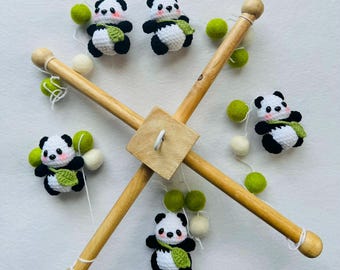 Crochet Panda Baby Mobile, Handmade Nursery Decor
