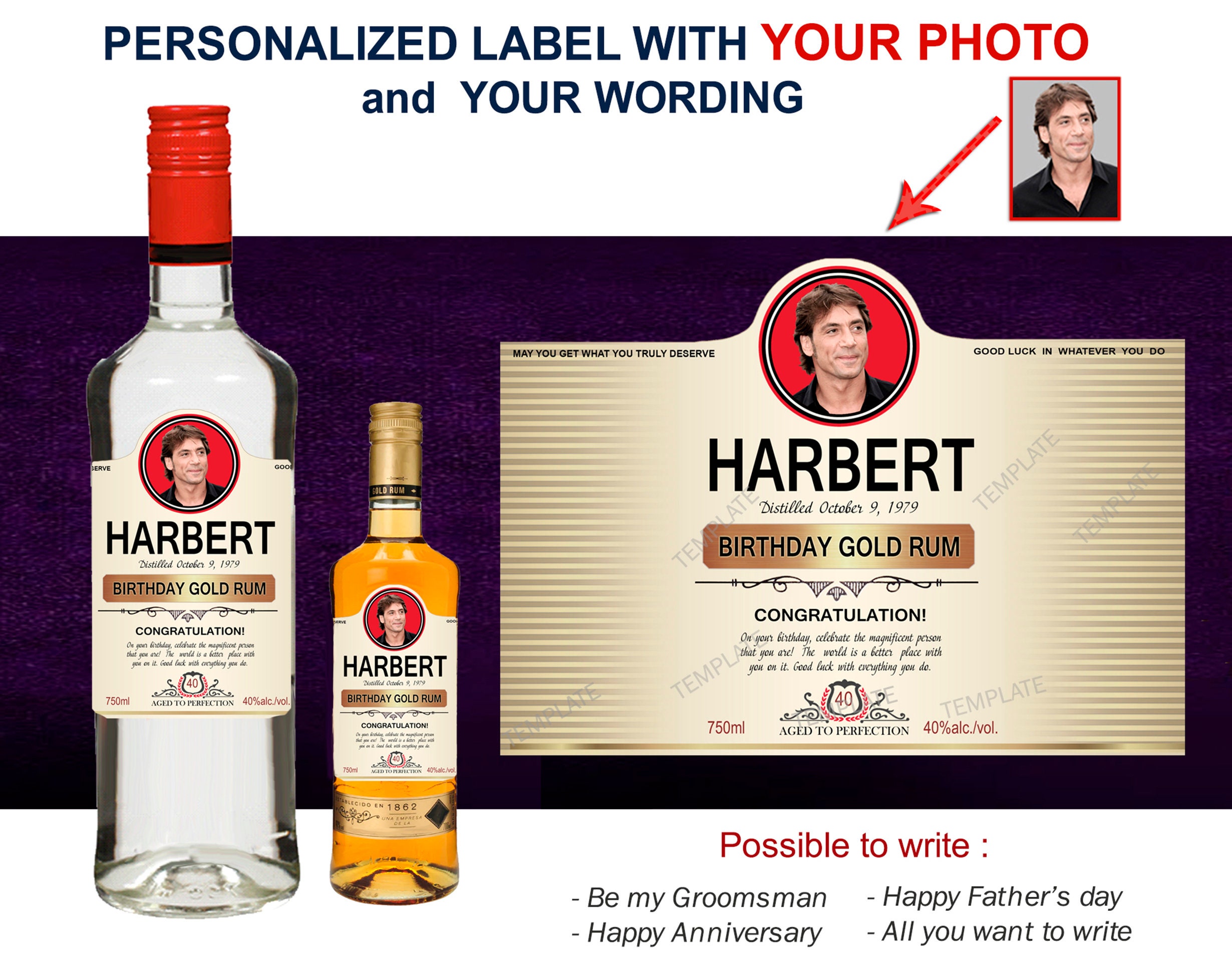 Bacardi rum labels personalized with photo. Custom rum bottle Etsy
