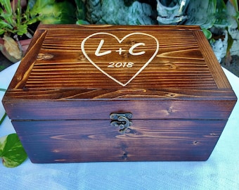 Personalized Memory Wooden Box, Valentines Anniversary Gift Engraved with Heart and Initials, Wedding Gift Box