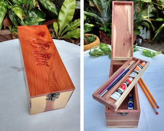 Wooden Sketching Pencil Box  Wood Children Stationery Storage Case 