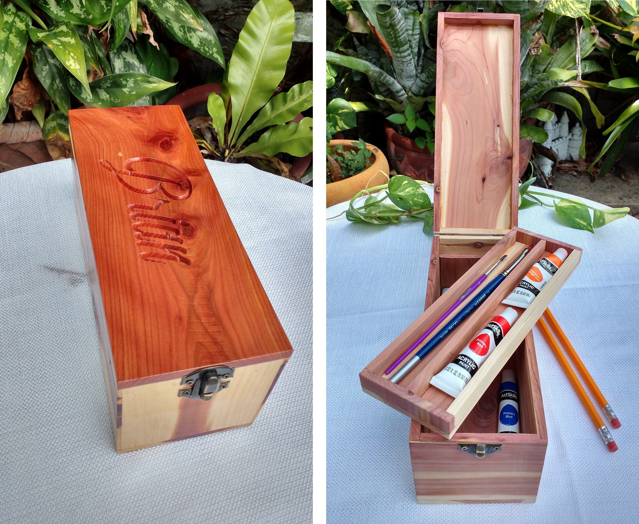 Personalized Wooden Pencil Box Valentines Gift Handmade Art Etsy
