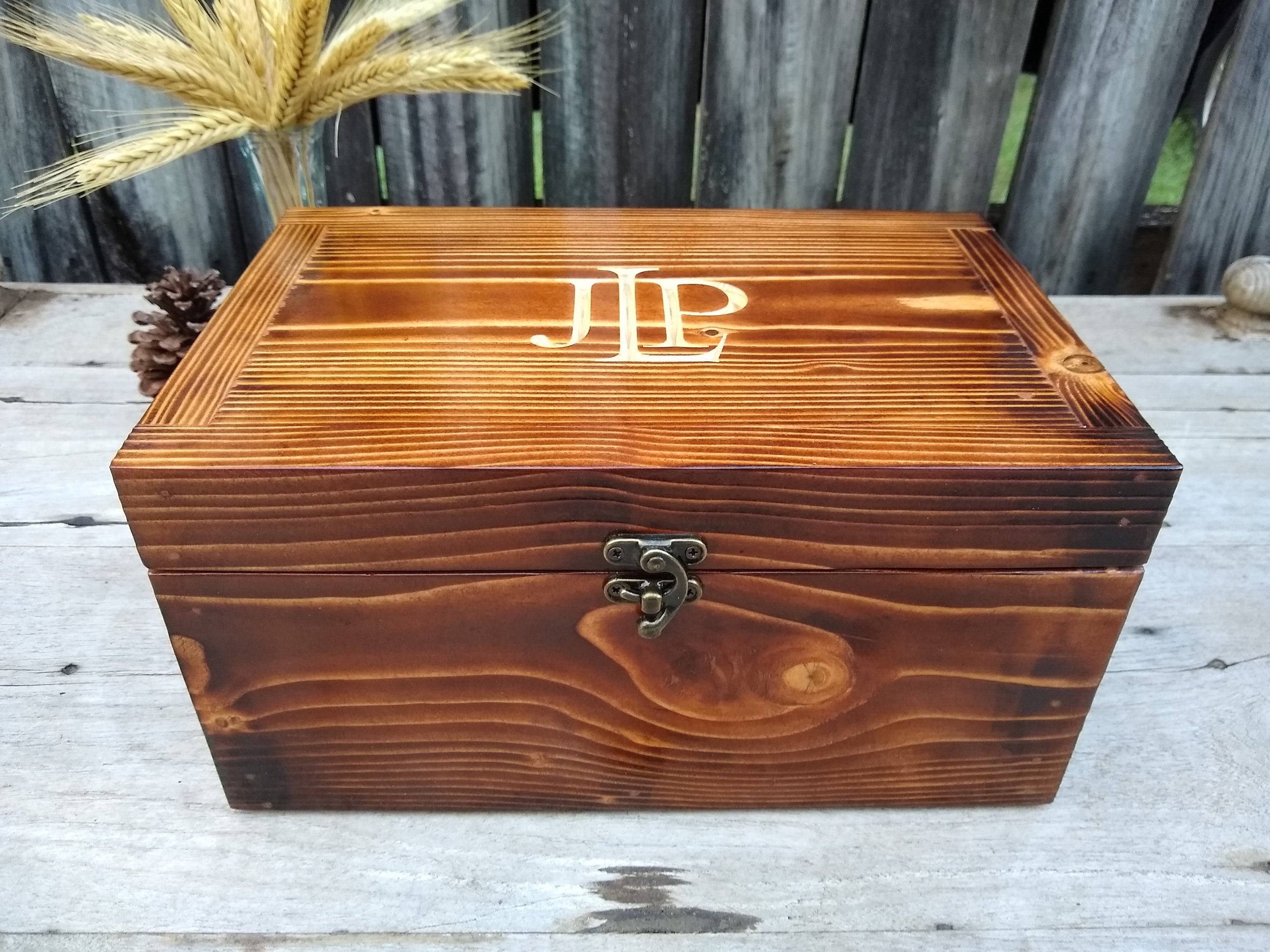 Wood Memory Box For Men Custom, Blue Alcohol Ink, Cufflink Box