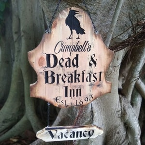 Personalized Halloween Door Hanger, Dead & Breakfast Door Sign Name Engraving, Halloween Decor, Spooky Yard Sign, Halloween Door Decor, Goth
