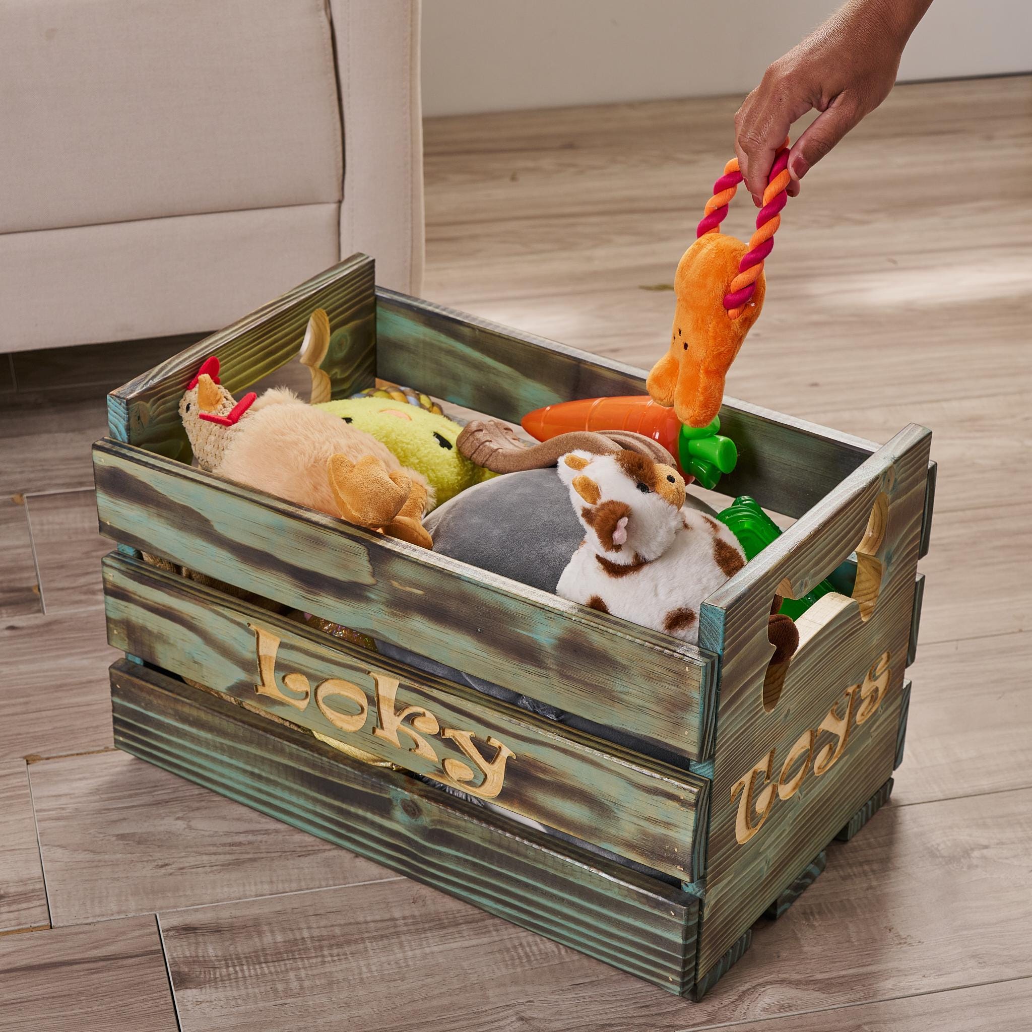 Personalized Dog Toys Box, Wooden Storage Crate Engraved With Your Pet ...