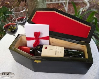 Personalized Coffin Wine Box, Halloween Wedding Wooden Coffin, Goth Wedding Gift, Black Coffin Wedding Gift, Wine Gift, Engagement Gift Goth