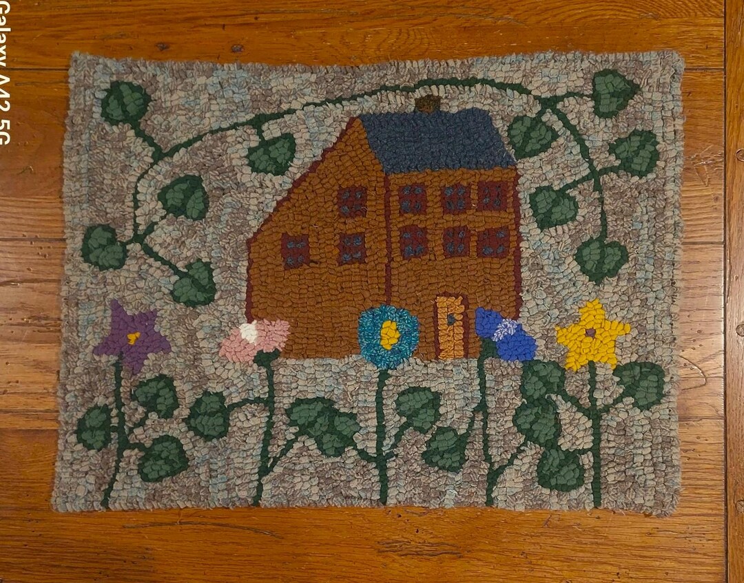 Cottage With Posies Very Primitive Hand Hooked Rug by Sharon ...