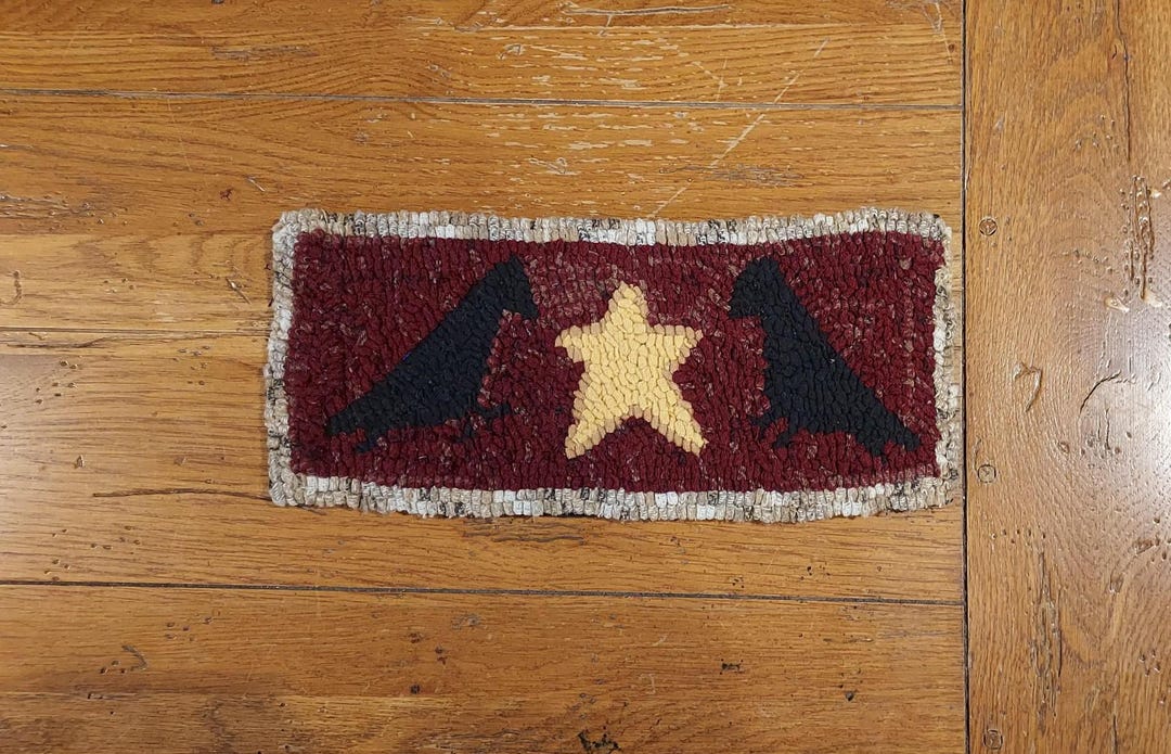 Pair of Crows Primitive Hand Hooked Rug/wall Hanging by Sharon ...