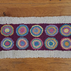 Brightly Colored Pennies Very Primitive Hand Hooked Rug by Sharon Fitzpatrick Perry (10 X 20 inches)