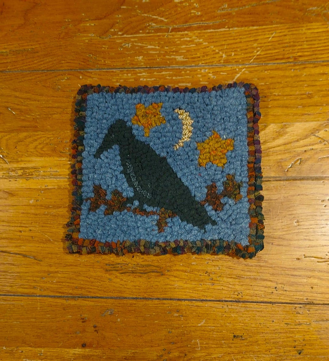 Very Primitive Crow Hand Hooked Rug, Wall Hanging, or Trivet by Sharon ...