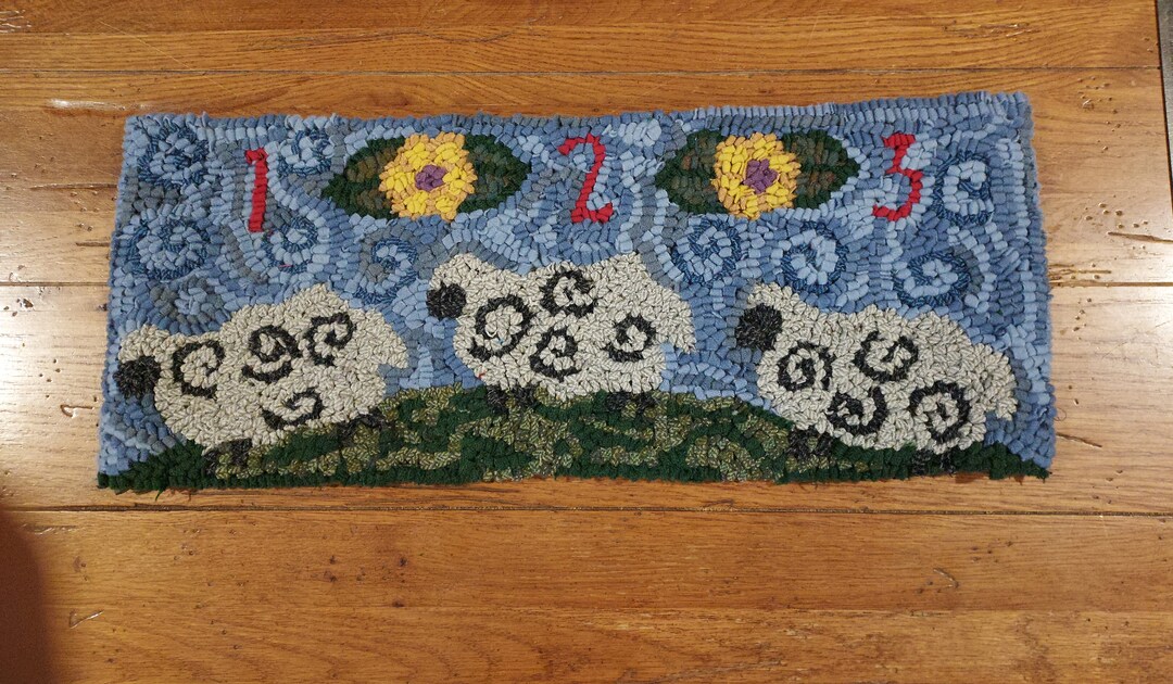 Counting Sheep Very Primitive Hand Hooked Rug by Sharon Fitzpatrick ...