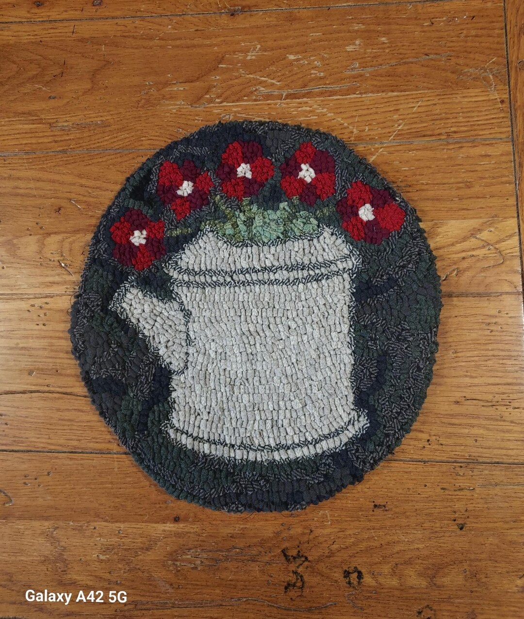 Watering Can of Posies 12 Inch Round Original Hand Hooked Rug - Etsy