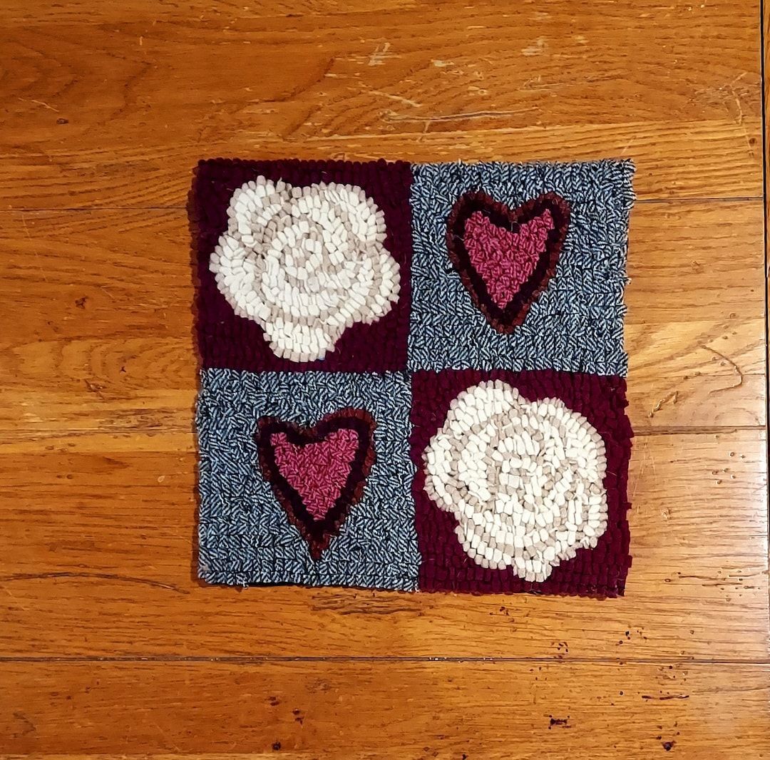 Hearts and Roses Sampler Primitive Hand Hooked Rug by Sharon ...
