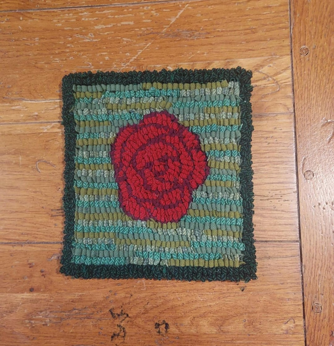 Red Rose Hand Hooked Rug by Sharon Fitzpatrick Perry (8 X 8 1/2 Inches ...