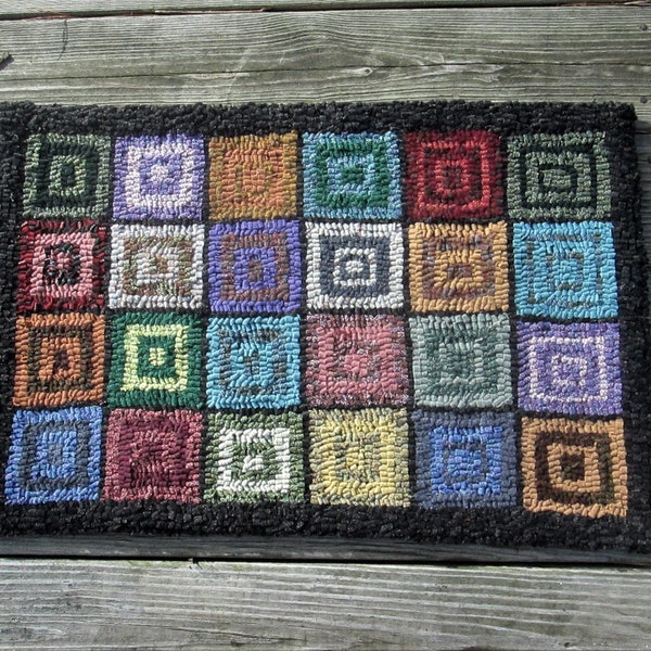 17 x 25 Zoll großer Blocks-in-Blöcke-Original-Handhaken-Teppich