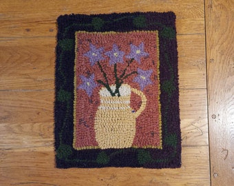 Star Posies in Yellow Ware Vase  Primitive Hand  Hooked Rug by Sharon Fitzpatrick Perry (11 X 14 inches)