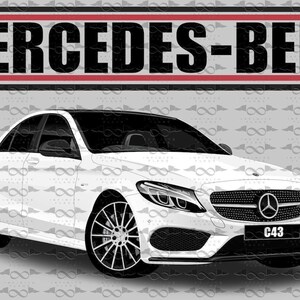 Mercedes Benz C43 AMG - White Flag Banner - Garage Decor - 150cm x 90cm