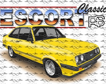 Bandera/pancarta Ford Escort RS2000 MK2 AMARILLA 150 cm x 90 cm NUEVA