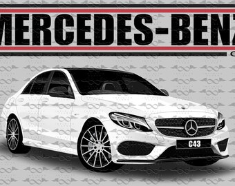 Bandera/pancarta blanca Mercedes Benz C43 AMG de 150 cm x 90 cm (NUEVA)