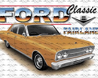 Bandera/pancarta Ford ZA Fairlane Sedan DORADA 150 cm x 90 cm NUEVA