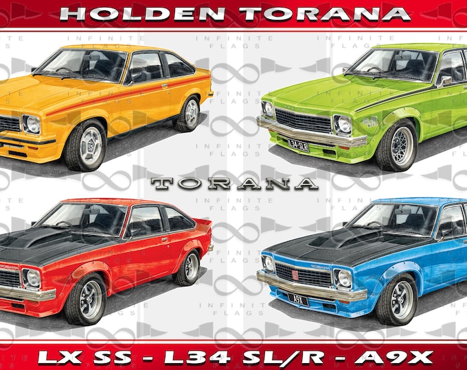 Featured listing image: Holden Torana LX SS L34 SL/R A9X Sedan and Hatchback 4 car flag/banner 150cm x 90cm new