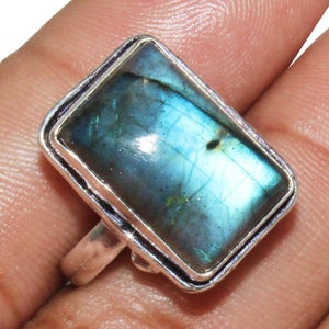 Natural Labradorite Ring, Adjustable Ring, Ethnic Handmade Ring, Vintage Style Unique Ring, 925 Sterling Silver Plated Jewelry(MKAD-45)