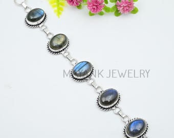Labradorite Bracelet Gemstone Bracelet, Handmade Bracelet, Gift For Her, Christmas Gift, 925 Sterling Silver Plated Bracelet ( MKLOT-B17)