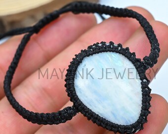 Moonstone Gemstone Macrame Bracelet, Adjustable Macrame Bracelet, Antique Unisex Bracelet, Gift For Her, Handmade Macrame Jewelry (MK-MB13)