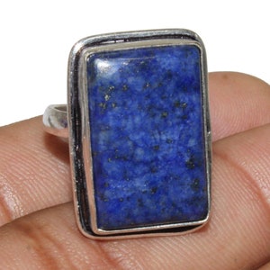 Natural Lapis Lazuli Adjustable Ring, Ethnic Ring, Vintage Style Ring, Jewelry From India, 925 Sterling Silver Plated Jewelry (MKAD-17)