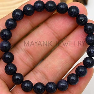 Blue Goldstone Beads Gemstone Bracelet, 8mm Round Bead Bracelet, Stretchy Bead Bracelet, Christmas Gift, Crystal Healing BraceletMK-LOT-BB65