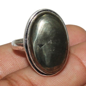 Natural Pyrite Adjustable Ring, Ethnic Ring, Vintage Style Ring, Jewelry From India For Gift, 925 Sterling Silver Plated Jewelry (MKAD-39)