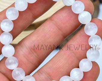 Selenite Beads Gemstone Bracelet, 8mm Round Bead Bracelet, Stretchy Beads Bracelet, Crystal Handmade Bracelet, Healing Bracelet MK-LOT-BB09