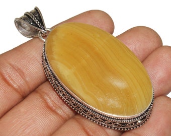 Yellow Calcite Gemstone Pendant, Healing Pendant, Wedding Pendant, Vintage Style Pendant, 925 Sterling Silver Plated Jewelry (MK-64-61-LOT)